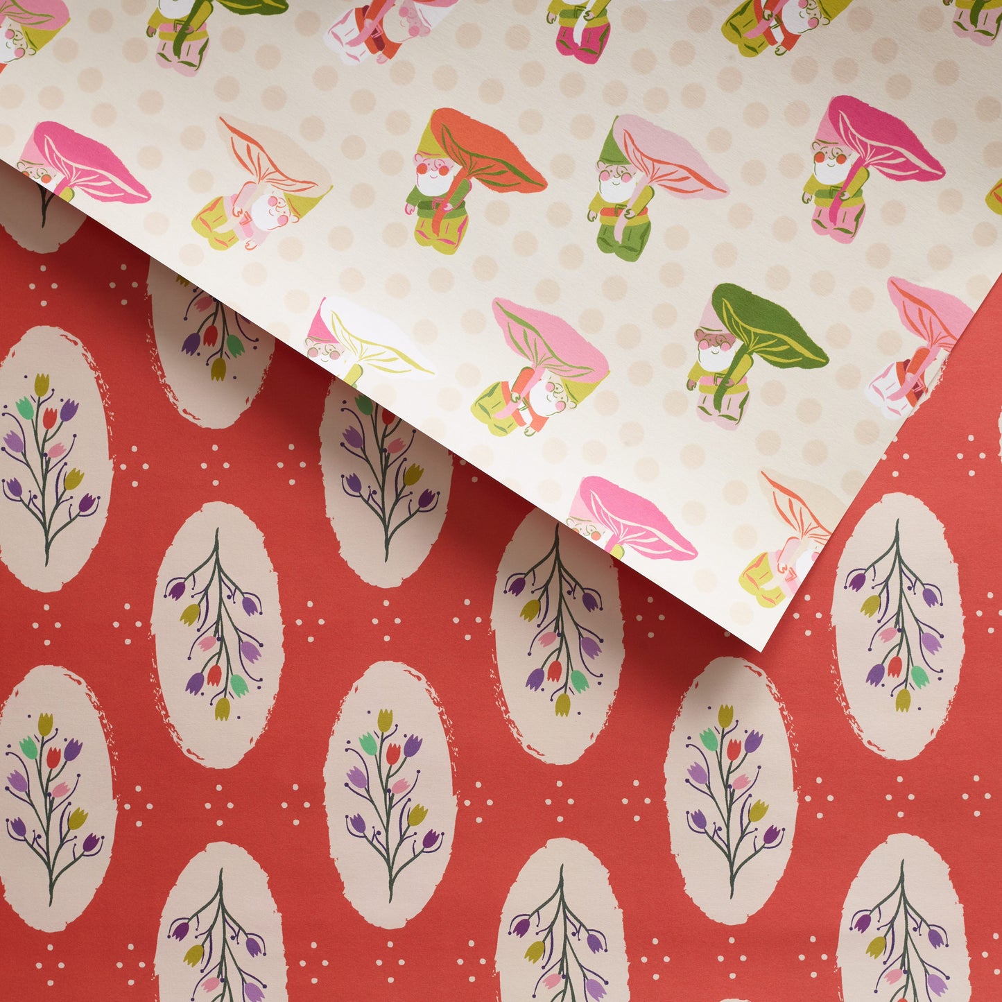 Peaking Gnome with Tulips Double Sided Gift Wrap set of 2