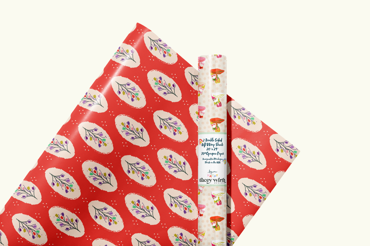 Peaking Gnome with Tulips Double Sided Gift Wrap set of 2