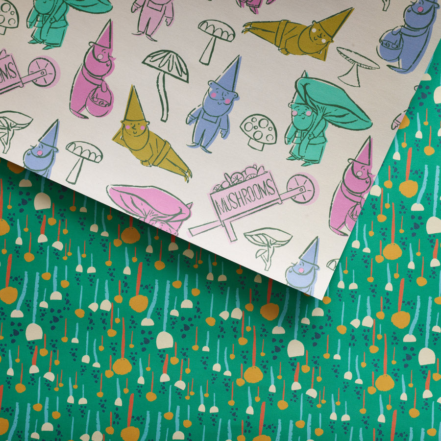 Gnomes and Flowers Double Sided Gift Wrap Set of 2