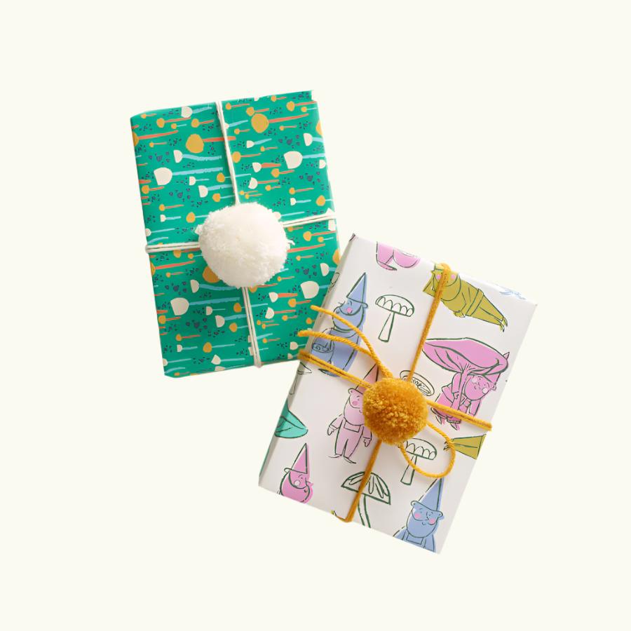 Gnomes and Flowers Double Sided Gift Wrap Set of 2