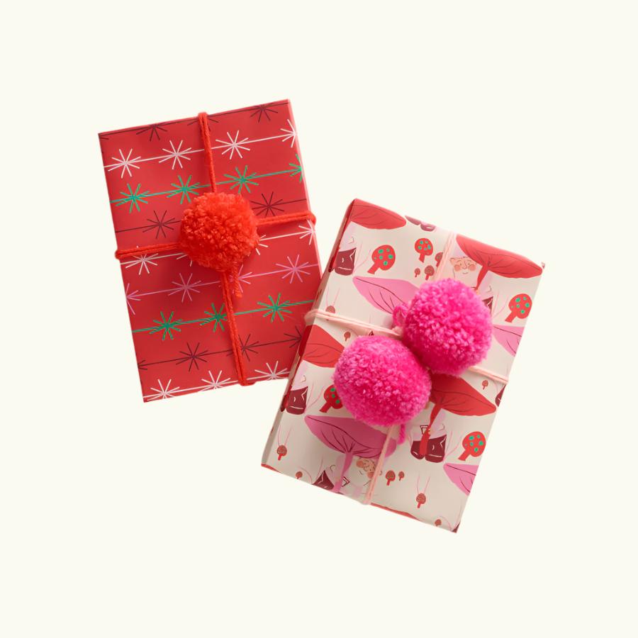 Peeking Gnomes and Garland Double Sided Gift Wrap set of 2