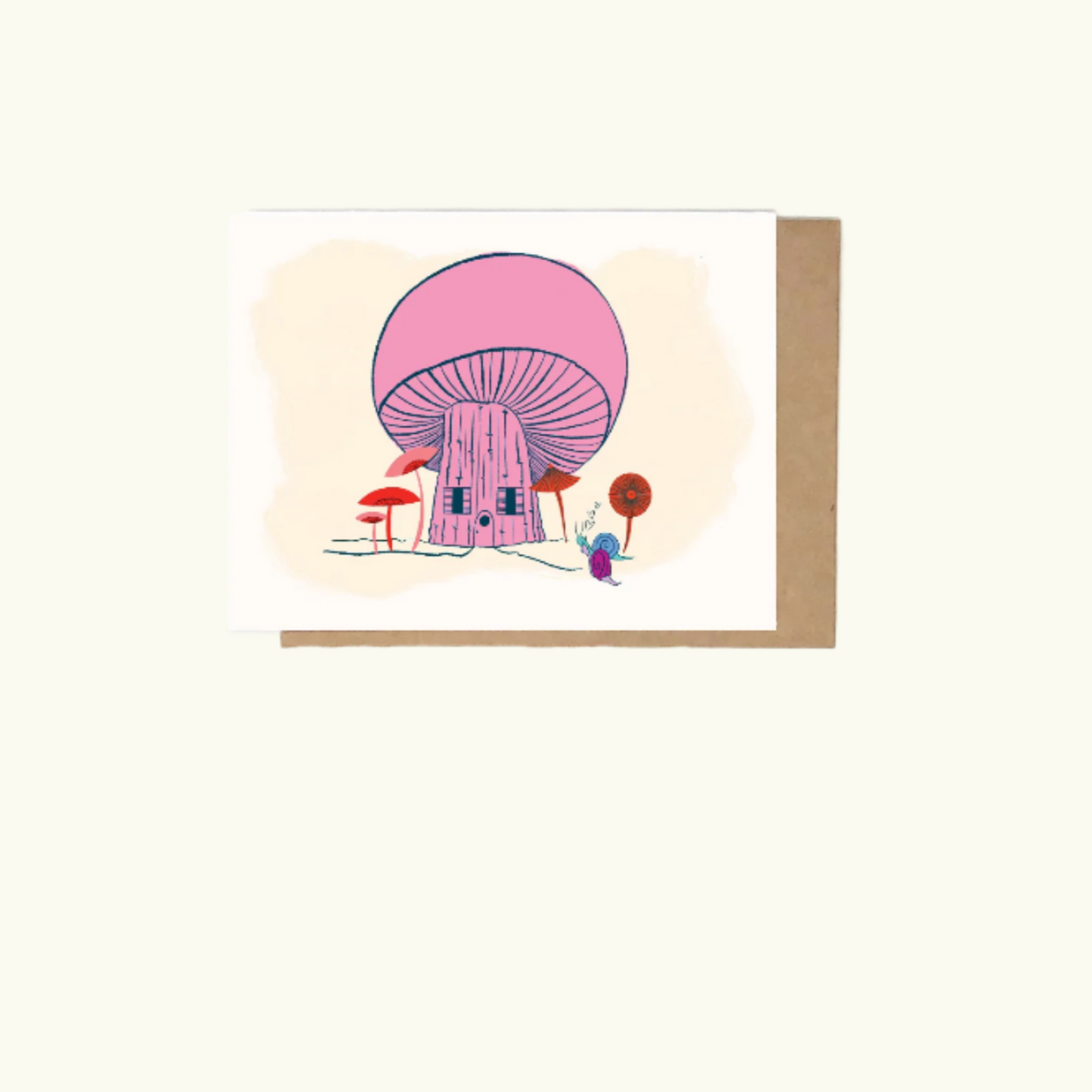 Giant Mushroom House with 2 Small Snails Greeting Card