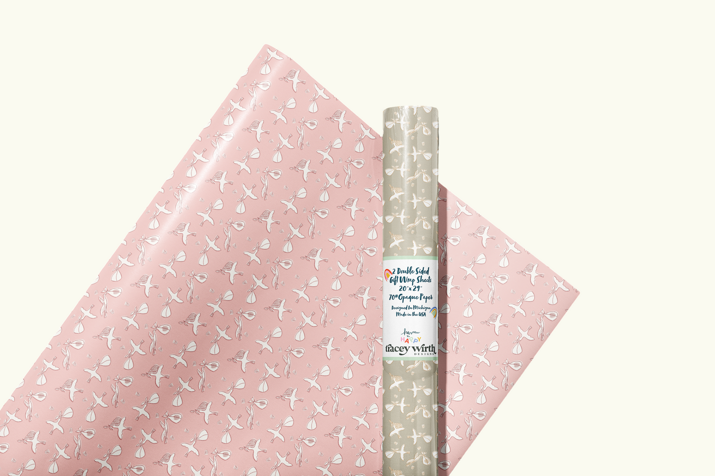 Storks Double Sided Gift Wrap set of 2