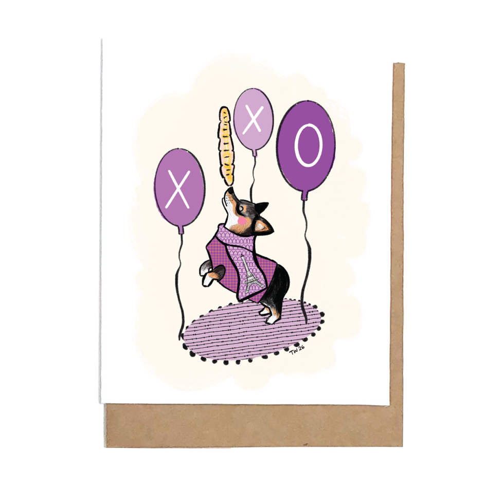 Corgie with a French Baguette Greeting Card