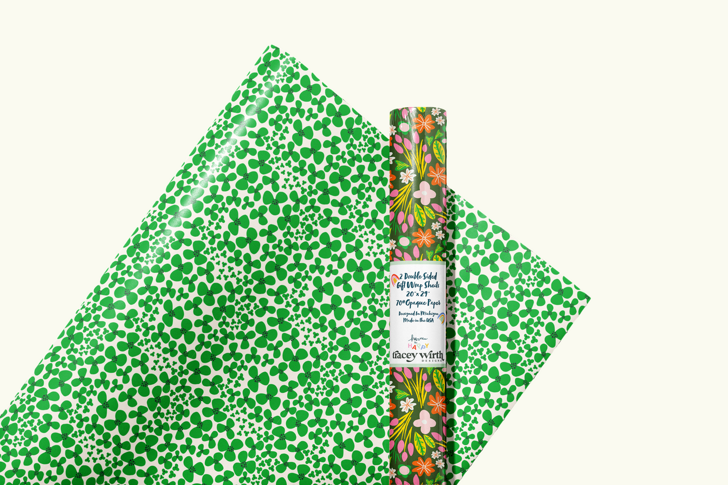 Happy Green Flowers Double Sided Gift Wrap set of 2