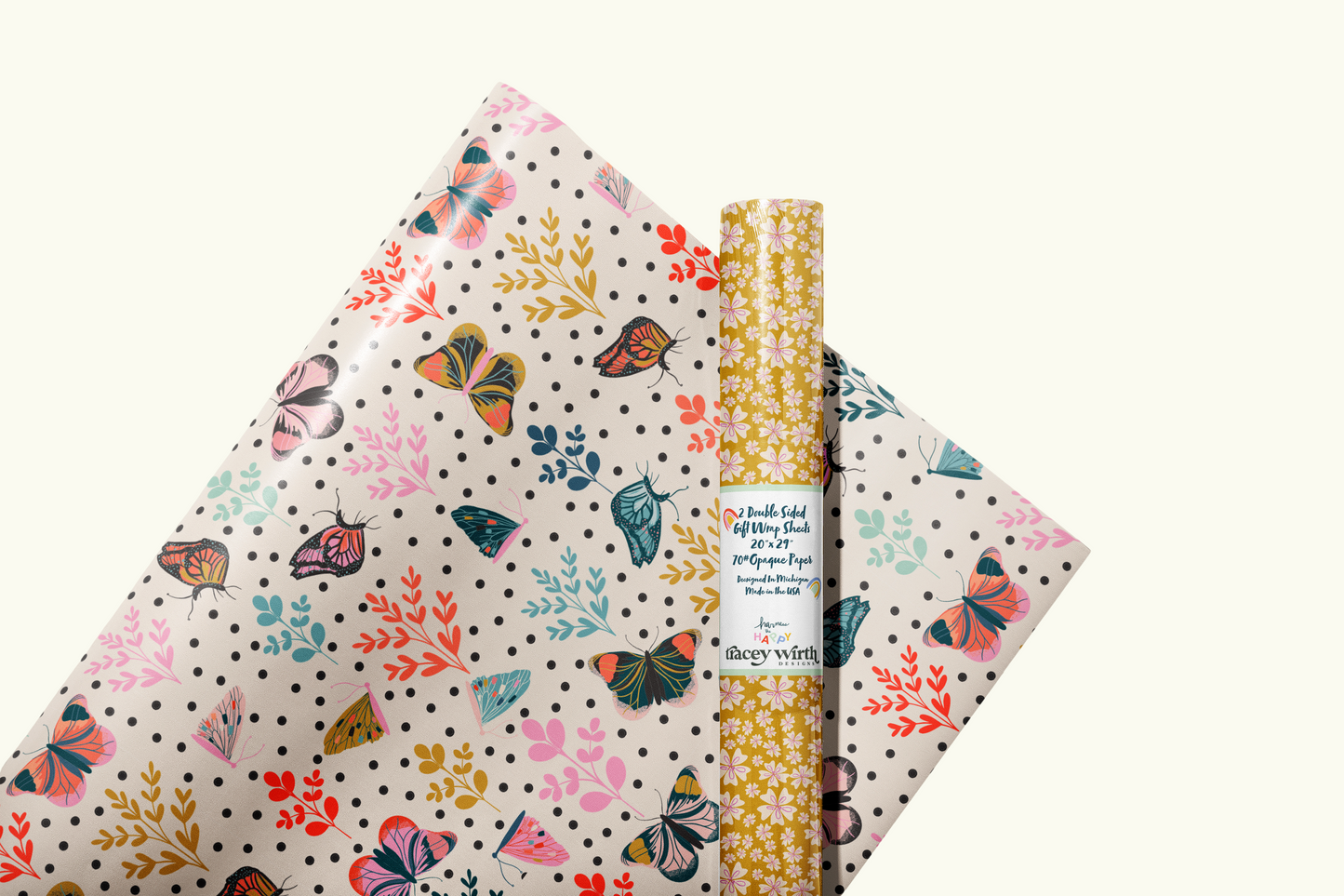 Butterflies and Vintage Flowers Double Sided Gift Wrap set of 2