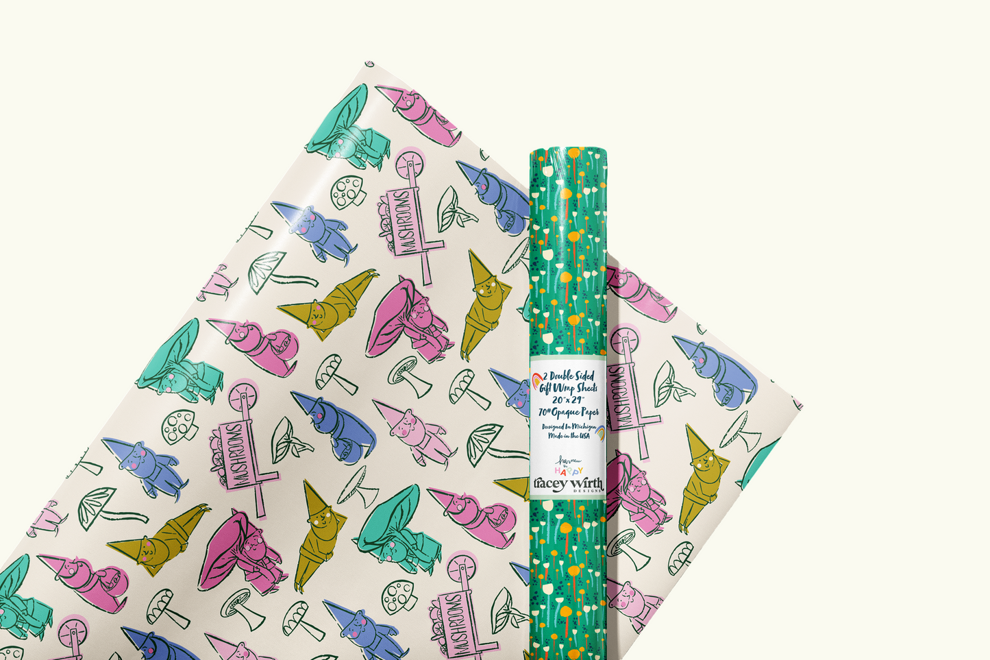 Gnomes and Flowers Double Sided Gift Wrap Set of 2