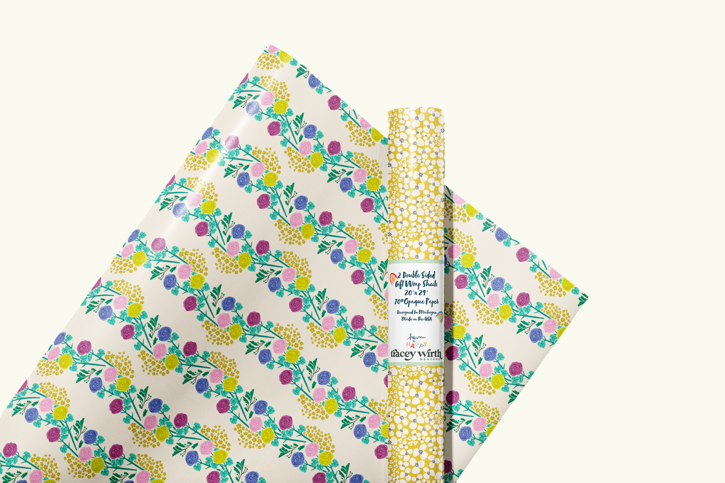 Rose Vine Stripe Double Sided Gift Wrap set of 2