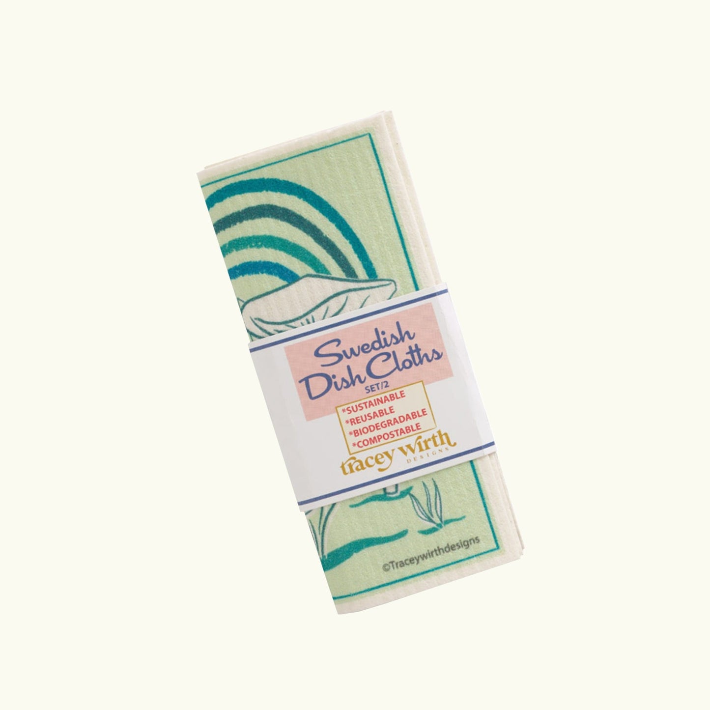 Packaging of Swedish Dish Cloths with a gnome 'and text '2 x 7 7/8" x 6 3/4"' 
