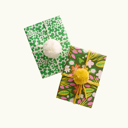 Happy Green Flowers Double Sided Gift Wrap set of 2