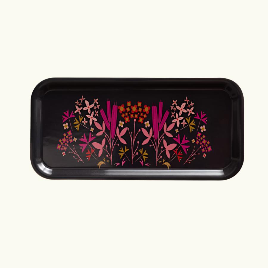 Black Floral Birch Tray 11" x 5.25"